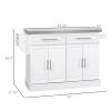 Portable Kitchen Cart, White, Rolling Island with Stainless Steel Top, Towel & Spice Rack
