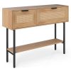Natural Rattan Console Table with Storage Cabinets & Open Shelf, 40 Inch Entryway Table with Sturdy Carbon Steel Frame for Living Room, Hallway