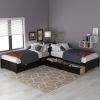 L-shaped Platform Bed with Trundle and Drawers Linked with built-in Desk,Twin,Espresso(Old SKU:SM000916AAP)