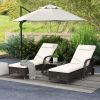 2 Reclining Chaise Lounge Chairs, Rolling Outdoor Chairs with Cushion, Pillow, Headrest, Armrests, and Wheels, Cream