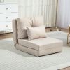 Floor Chair, Convertible Floor Sofa Bed, Folding Upholstered Couch Bed with Adjustable Backrest, Beige