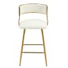 (SET of 2) 26'' Counter height bar stools Corduroy kitchen island counter bar stool with back,golden chromed base and footrest (BEIGE)