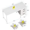 48 Inch Computer Desk with Fabric Drawers & File Cabinet, Home Office Desk for small space, Vanity Desk for Bedroom, White