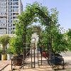 Metal Garden Arch with Gate with planter W80.71*H97.24 Climbing Plants Support Rose Arch Outdoor Black