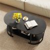 2-Tier Coffee Table with Metal Frame, 100Ã—50Ã—45 cm Robot Vacuum Friendly Accent Table, 88 lbs Capacity for Living Room Office-Black
