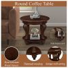 22'' Retro Round End Table,Solid Wood Sofa Side Table with Shelf,Living Room Corner Table Easy Assemble,Cherry