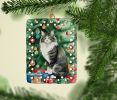 Norwegian Forest Cat By the Christmas Tree Porcelain Ornament Christmas Tree Hanging Decorations for Home Christmas Holiday, Rectangle, Gift