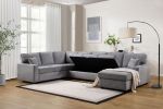 Samara 137"W Gray Chenille Sectional Sofa with Right-Facing Chaise, Underseat Storage, Throw Pillows