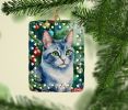 Ojos Azules Cat By the Christmas Tree Porcelain Ornament Christmas Tree Hanging Decorations for Home Christmas Holiday, Rectangle, Gift, Multicolor