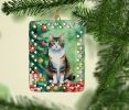 Manx Cat By the Christmas Tree Porcelain Ornament Christmas Tree Hanging Decorations for Home Christmas Holiday, Rectangle, Gift, Multicolor