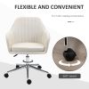 Vinsetto Velvet Swivel Office Chair, Scallop Shape, Linen Fabric, Wheels, Home Study Bedroom, Beige