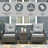 Outsunny 3-Piece Outdoor Furniture Set with Grey Wicker Chairs, Padded Seats & Storage Side Table