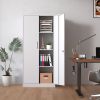 71"H Metal Garage Storage Cabinet, White Tool Steel Locking Cabinet with Doors and 3 Adjustable Shelves