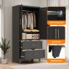 71" Tall Metal Wardrobe Cabinet with 2 Drawers and Hanging Rod, 2 Doors Wardrobe Closet with Shelf for Bedroom, Office, Laundry Room,Entryway ,Foyer