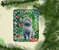 British Shorthair Cat By the Christmas Tree Porcelain Ornament Christmas Tree Hanging Decorations for Home Christmas Holiday, Rectangle, Gift