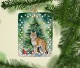 Highlander Lynx Cat By the Christmas Tree Porcelain Ornament Christmas Tree Hanging Decorations for Home Christmas Holiday, Rectangle, Gift