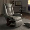 Adjustable Swivel Recliner Armchair, Faux Leather Manual Recliner with Footrest, Armrest and Wood Base for Living Room, Gray