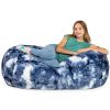 Jaxx Sofa Saxx Bean Bag Couch - 4 Foot - Faux Fur, Blue & White Print