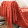 SOGA Red Diamond Pattern Knitted Throw Blanket  with Tassels