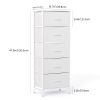 5 Fabric Dresser with 5 Storage Drawers, TV Stand with Wooden Top Metal Frame for Clothes, Living Room, Hallway, Entryway, White