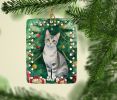 European Shorthair Cat By the Christmas Tree Porcelain Ornament Christmas Tree Hanging Decorations for Home Christmas Holiday, Rectangle, Gift