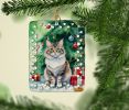 Kurilian Bobtail Cat By the Christmas Tree Porcelain Ornament Christmas Tree Hanging Decorations for Home Christmas Holiday, Rectangle, Gift