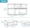 3 Pack Stackable Storage Drawers, Easily Assemble Acrylic Bathroom Undersink Organizers,Clear Plastic Storage Bins for Closet,Cabinet,Pantry