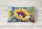 Flowers in Watercolor Throw Pillow Throw Pillow for Indoor Couch Bed Outdoor Patio Washable, Sunflowers 1615,12Hx16W