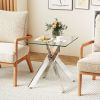 Glass Side Table Square End Table with Tempered Glass Top and Metal X Base