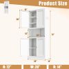 72" High White Steel Kitchen Pantry Storage Cabinet with Large Countertop, Adjustable Shelves and Hooks, Heavy-duty Modern Style Cabinet