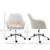 Vinsetto Velvet Swivel Office Chair, Scallop Shape, Linen Fabric, Wheels, Home Study Bedroom, Beige