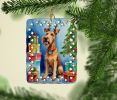 Irish Terrier Christmas Reindeer Porcelain Ornament Christmas Tree Hanging Decorations for Home Christmas Holiday, Rectangle, Gift, Multicolor