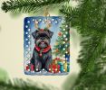 Affenpinscher Christmas Reindeer Porcelain Ornament Christmas Tree Hanging Decorations for Home Christmas Holiday, Rectangle, Gift, Multicolor