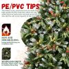 6FT Christmas Tree with 350 Warm White LED Lights Ã¢â‚¬â€œ 1593 Snow-Tipped PE+PVC Branches, Red Berries & Pine Cones, Hinged Design
