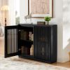 Mid Century Modern Fluted Hollowed Out Sideboard Cabinet with 2 Outlet Holes, Buffet Cabinet with Storage, Black Storage Cabinet for Living Room