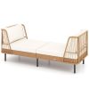 Patio Wicker Daybed Outdoor Boho Rattan Loveseat Sofa with 6 Sturdy Metal Legs Adjustable Foot Pads Seat and Back Cushions