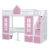 Twin-Over-Twin Bunk Bed with Changeable Table, Bunk Bed Turn into Upper Bed and Down Desk -Pink