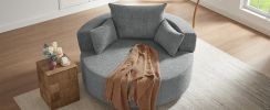 360Ã‚Â° Swivel Chair Accent Barrel Chair Swivel Round Sofa Chair with 3 Removable Pillows for Living Room, Bedroom, Office and Hotel, Grey