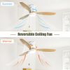 (Same as W882P244711) 52 Inch Flush Mount Ceiling Fan DC 3 Solid Wood Fan Blade Noiseless Reversible Motor Remote Control With Light