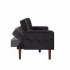 Black Convertible Double Folding Living Room Sofa Bed, PU Leather, Tufted Buttons, Removable Wooden Feet