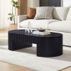 51.18'' Oval Wood Coffee Table With Drawer Mid Century Modern Coffee Table Unique Coffee Table for Living Room Furniture, Tea Table BLACK