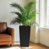 Pack of 2 Square Planter for Garden 22-Inch High Faux Rattan Design Flower Pot with Automatic Watering System for Porch, Patio, Backyard