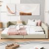 Queen Size & Twin XL Size Upholstered Platform Bed, Mother & Child Bed, PU Leather, Beige