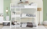 Full XL over Twin XL over Queen Size Triple Bunk Bed with Long and Short Ladder,White
