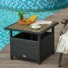 22" Steel PE Rattan Wicker Outdoor Patio Accent Table with Umbrella Hole Brown