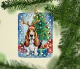 Basset Hound Christmas Reindeer Porcelain Ornament Christmas Tree Hanging Decorations for Home Christmas Holiday, Rectangle, Gift, Multicolor