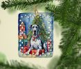 Harlequin Great Dane Christmas Reindeer Porcelain Ornament Christmas Tree Hanging Decorations for Home Christmas Holiday, Rectangle, Gift, Multicolor