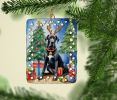Black Great Dane Christmas Reindeer Porcelain Ornament Christmas Tree Hanging Decorations for Home Christmas Holiday, Rectangle, Gift, Multicolor