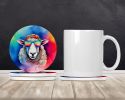 Hippie Animal Sheep Large Sandstone Coasters Pack of 4 Absorbent Round Coasters Decor Gifts for Men or Women, 4 in, Multicolor