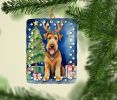 Airedale Terrier Christmas Reindeer Porcelain Ornament Christmas Tree Hanging Decorations for Home Christmas Holiday, Rectangle, Gift, Multicolor